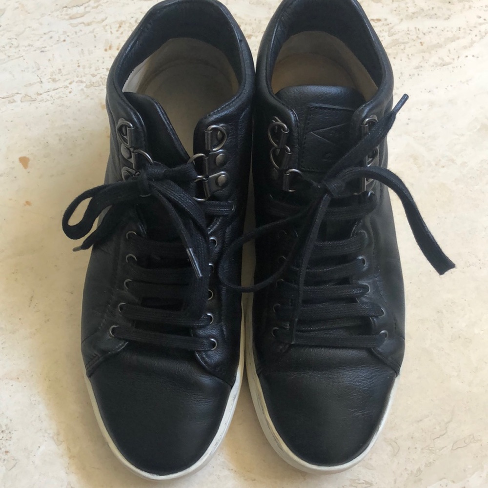 rag & bone Black Leather Lace-Up Sneakers with White Sole